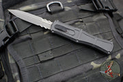 Benchmade Claymore OTF Auto Knife- Double Edge- Black Body- Gray Part Serrated Edge Blade 3370SGY