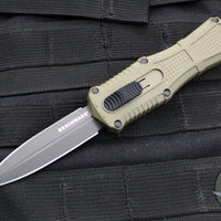 Benchmade Claymore OTF Auto Knife- Mini- Double Edge- Green Body- Smoke Gray PVD Finished Plain Edge Blade 3375GY-1