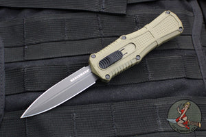 Benchmade Claymore OTF Auto Knife- Mini- Double Edge- Green Body- Smoke Gray PVD Finished Plain Edge Blade 3375GY-1