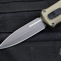 Benchmade Claymore OTF Auto Knife- Mini- Double Edge- Green Body- Smoke Gray PVD Finished Plain Edge Blade 3375GY-1