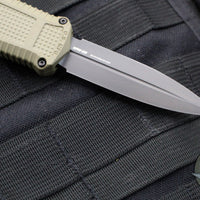 Benchmade Claymore OTF Auto Knife- Mini- Double Edge- Green Body- Smoke Gray PVD Finished Plain Edge Blade 3375GY-1