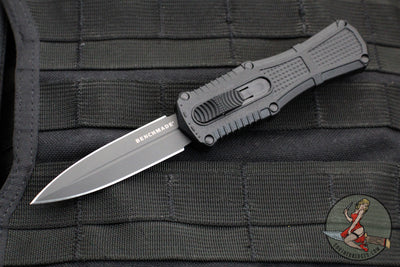 Benchmade Claymore OTF Auto Knife- Mini- First Production- Double Edge- Black Grivory Body- Smoke Gray PVD Finished Plain Edge Blade 3375GY