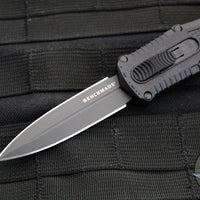 Benchmade Claymore OTF Auto Knife- Mini- First Production- Double Edge- Black Grivory Body- Smoke Gray PVD Finished Plain Edge Blade 3375GY