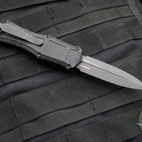 Benchmade Claymore OTF Auto Knife- Mini- First Production- Double Edge- Black Grivory Body- Smoke Gray PVD Finished Plain Edge Blade 3375GY