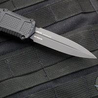 Benchmade Claymore OTF Auto Knife- Mini- First Production- Double Edge- Black Grivory Body- Smoke Gray PVD Finished Plain Edge Blade 3375GY