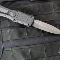 Benchmade Claymore OTF Auto Knife- Mini- Double Edge- Black Grivory Body- Smoke Gray PVD Finished Plain Edge Blade 3375GY