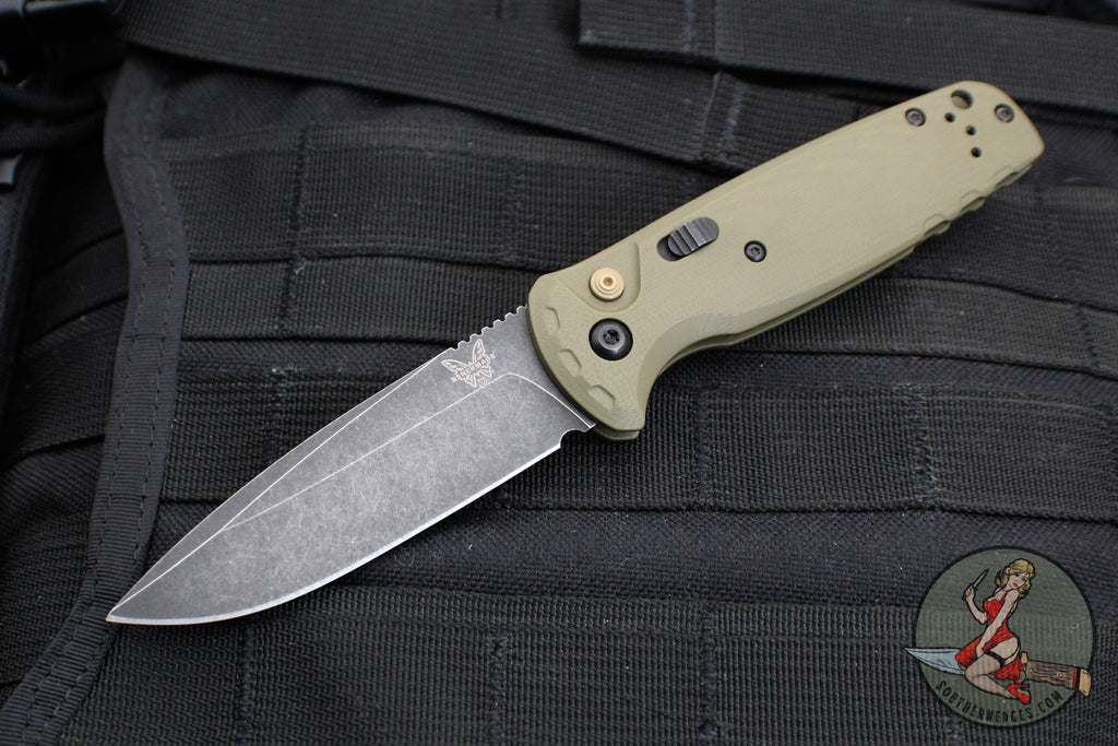 Benchmade Knives: 4300BK-02 CLA - Push-Button Auto - OD Green G-10