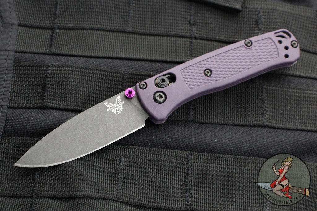 Benchmade Mini Bugout- Drop Point- Purple Grivory Handle- Gray Blade 533GY-09