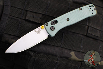 Benchmade Mini Bugout- Drop Point- Sage Green Handle- Crushed Silver Finished Blade 533SL-07