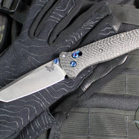 Benchmade Bailout- Tanto Edge- Carbon Fiber Handle- Stonewash Plain Edge- Blue Hardware 537-09