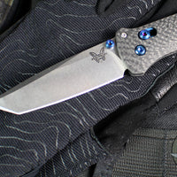Benchmade Bailout- Tanto Edge- Carbon Fiber Handle- Stonewash Plain Edge- Blue Hardware 537-09