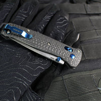 Benchmade Bailout- Tanto Edge- Carbon Fiber Handle- Stonewash Plain Edge- Blue Hardware 537-09
