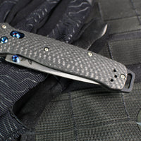 Benchmade Bailout- Tanto Edge- Carbon Fiber Handle- Stonewash Plain Edge- Blue Hardware 537-09