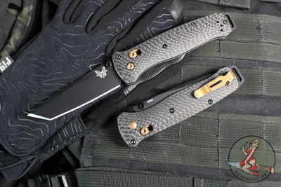 Benchmade Bailout- Tanto Edge- Carbon Fiber Handle- Black Plain Edge- Bronze Hardware 537BK-10