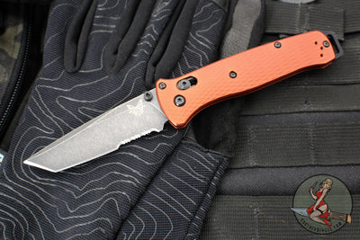 Benchmade Bailout- Tanto Edge- Burnt Orange Aluminum Handle- DLC Battleworn Part Serrated Edge 537SBK-07
