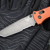 Benchmade Bailout- Tanto Edge- Burnt Orange Aluminum Handle- DLC Battleworn Part Serrated Edge 537SBK-07