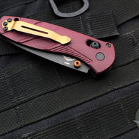 Benchmade Mini Barrage Axis-assisted Folder- Single Edge- Redstone Richlite Handle- Cerakoted Cobalt Finished CPM-S30V Blade 585BK-04