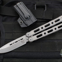 Benchmade 82- Laro Butterfly Balisong- Drop Point- Titanium Handles- Stonewash Magnacut Blade