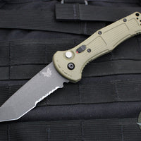 Benchmade Claymore OTS Auto Knife- Tanto Edge- OD Green Body- Grey Part Serrated Edge Blade 9071SBK-1