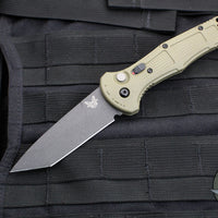 Benchmade Claymore OTS Auto Knife- Tanto Edge- OD Green Body- Grey Plain Edge Blade 9071BK-1