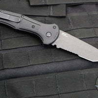 Benchmade Claymore OTS Auto Knife- Tanto Edge- Black Body- Grey Part Serrated Edge Blade 9071SBK