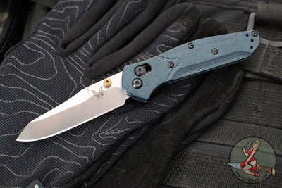 Benchmade Mini Osbourne- Reverse Tanto- Blue Denim Micarta Handle- Stonewash M390 Blade 945-04