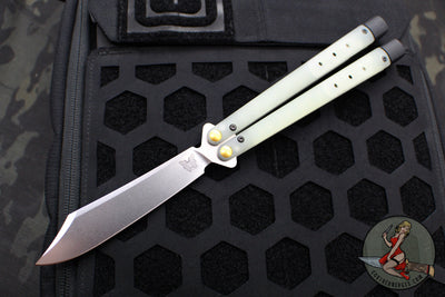 Benchmade Necron Butterfly Balisong- First Production- Jade G-10 Handles- Stonewash Scimitar Edge 99
