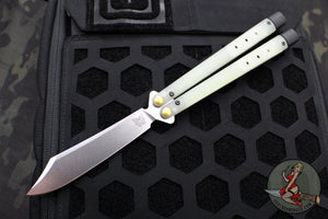 Benchmade Necron Butterfly Balisong- First Production- Jade G-10 Handles- Stonewash Scimitar Edge 99