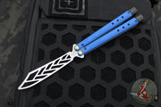 Benchmade Necron Butterfly Balisong- Trainer- Blue G-10 Handles- Stonewash Scimitar Edge Trainer 99T