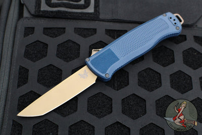 Benchmade Shootout OTF Auto Knife- Tanto Edge- Crater Blue Handle- Flat Earth PVD Finished Plain Edge 5370FE-01