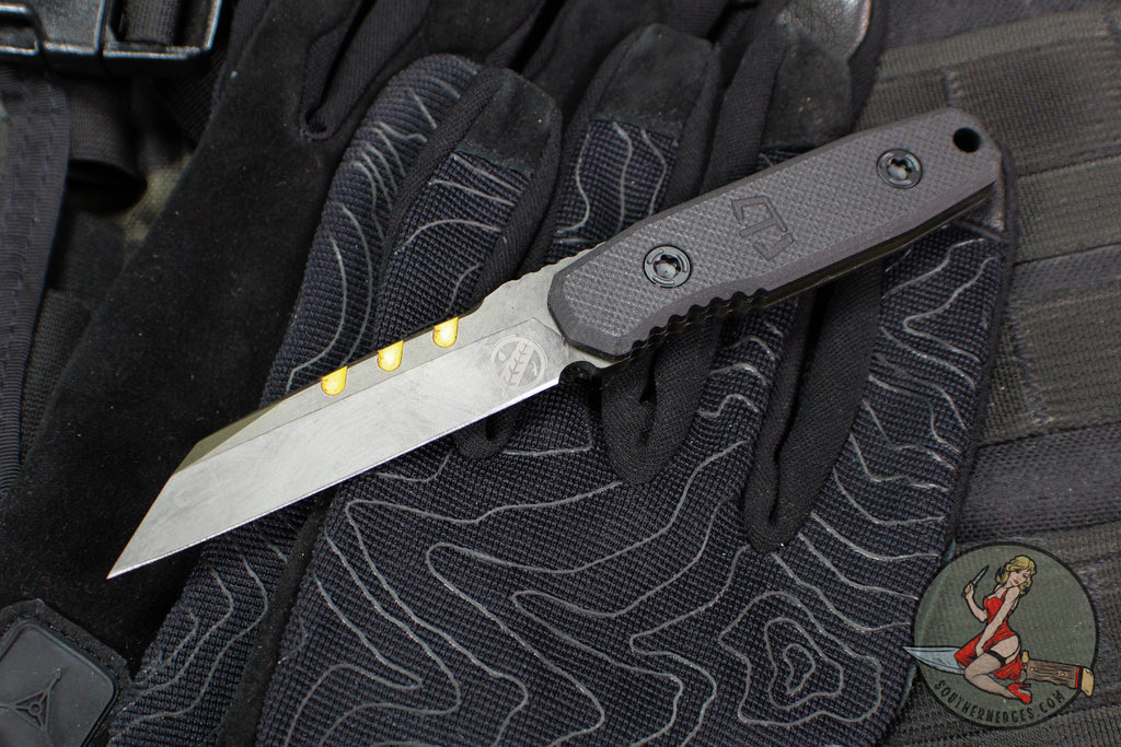 Blackside Customs Americana- Covert- Reverse Tanto Edge- Bounty Hunter Blade Finish- Black G-10 Scales  BSC-AMCO-BOUNTY-BLKG10