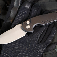 Blackside Customs Bad Idea- OTS Auto Knife- Black Textured Handle- Magnacut Gray Matter Finished Blade BSC-BA-BLKA-GM