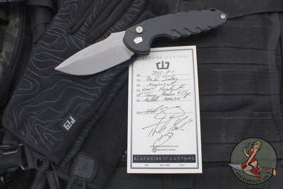 Blackside Customs Bad Idea- OTS Auto Knife- Black Textured Handle- Magnacut Matte Stonewash Blade BSC-BA-BLKA-SW
