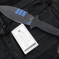 Blackside Customs Fairgate Smachet- Double Edge - Black G-10 Handle Scales- Blue Line Finished PSB27 Blade- Black Titanium HW BSC-FAIR-BLUELINE-BLKG10