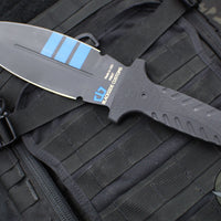 Blackside Customs Fairgate Smachet- Double Edge - Black G-10 Handle Scales- Blue Line Finished PSB27 Blade- Black Titanium HW BSC-FAIR-BLUELINE-BLKG10