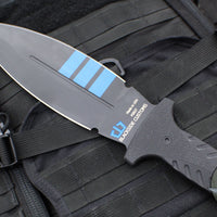 Blackside Customs Fairgate Smachet- Double Edge - Black G-10 Handle Scales- Blue Line Finished PSB27 Blade- Black Titanium HW BSC-FAIR-BLUELINE-BLKG10