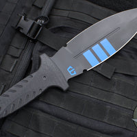 Blackside Customs Fairgate Smachet- Double Edge - Black G-10 Handle Scales- Blue Line Finished PSB27 Blade- Black Titanium HW BSC-FAIR-BLUELINE-BLKG10