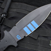 Blackside Customs Fairgate Smachet- Double Edge - Black G-10 Handle Scales- Blue Line Finished PSB27 Blade- Black Titanium HW BSC-FAIR-BLUELINE-BLKG10