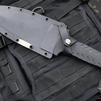 Blackside Customs Fairgate Smachet- Double Edge - Black G-10 Handle Scales- Blue Line Finished PSB27 Blade- Black Titanium HW BSC-FAIR-BLUELINE-BLKG10