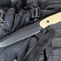 Blackside Customs Rogue 1 Fixed Blade- Black Finished Saw Back Magnacut Blade- Brass Scales BSC-ROG1-BLKSAW-BRASS