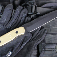 Blackside Customs Rogue 1 Fixed Blade- Black Finished Saw Back Magnacut Blade- Brass Scales BSC-ROG1-BLKSAW-BRASS