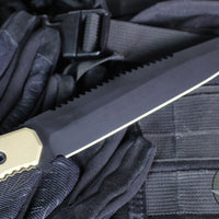 Blackside Customs Rogue 1 Fixed Blade- Black Finished Saw Back Magnacut Blade- Brass Scales BSC-ROG1-BLKSAW-BRASS