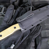 Blackside Customs Rogue 1 Fixed Blade- Black Finished Saw Back Magnacut Blade- Brass Scales BSC-ROG1-BLKSAW-BRASS