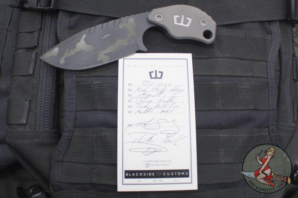 Blackside Customs/Strider Knives SLCC Fixed Blade- Drop Point- Titanium Scale- Black Multicam Finished Magnacut Blade