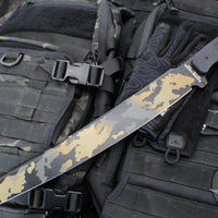 Blackside Customs Tokyo Drifter Fixed Blade Wakizashi- Multicam Over Black Finish- Black Aluminum Scales- Black HW BSC-TD-MULTIOB-BLKA