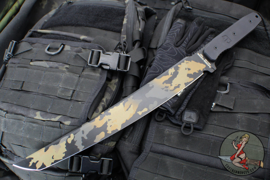 Blackside Customs Tokyo Drifter Fixed Blade Wakizashi- Multicam Over Black Finish- Black Aluminum Scales- Black HW BSC-TD-MULTIOB-BLKA