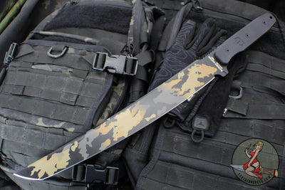 Blackside Customs Tokyo Drifter Fixed Blade Wakizashi- Multicam Over Black Finish- Black Aluminum Scales- Black HW BSC-TD-MULTIOB-BLKA