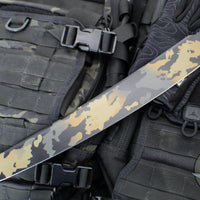 Blackside Customs Tokyo Drifter Fixed Blade Wakizashi- Multicam Over Black Finish- Black Aluminum Scales- Black HW BSC-TD-MULTIOB-BLKA