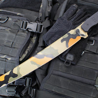 Blackside Customs Tokyo Drifter Fixed Blade Wakizashi- Woodland Orange Camo Finish- Black Aluminum Scales- Black HW BSC-TD-WOODOR-BLKA
