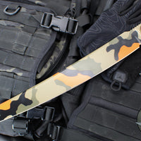 Blackside Customs Tokyo Drifter Fixed Blade Wakizashi- Woodland Orange Camo Finish- Black Aluminum Scales- Black HW BSC-TD-WOODOR-BLKA